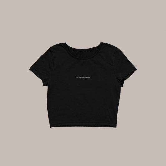 Built Different (but tired) – Embroidery Baby Tee (240 GSM premium) (BLACK)