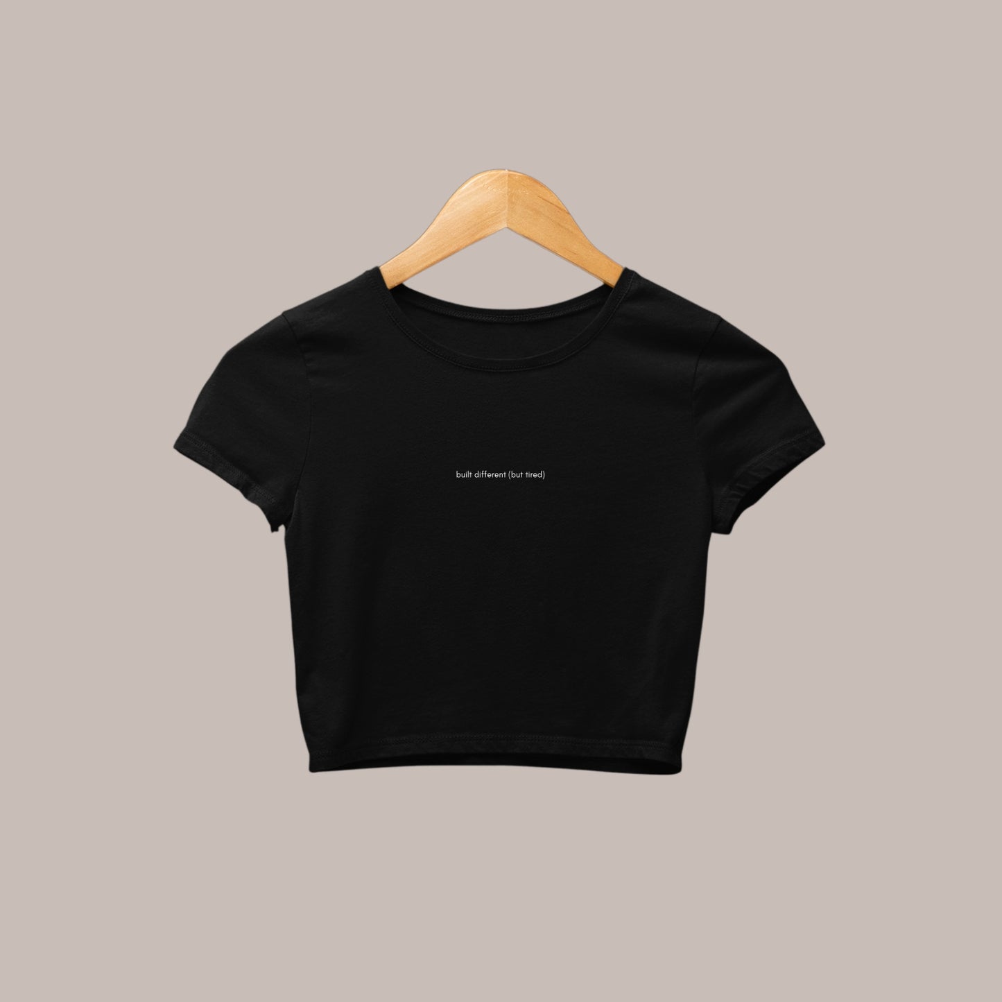 Built Different (but tired) – Embroidery Baby Tee (240 GSM premium) (BLACK)