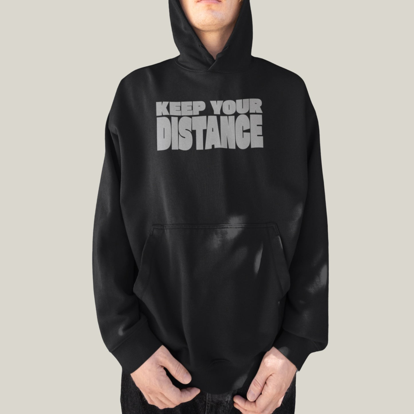 KEEP YOUR DISTANCE – Oversized 400 GSM Puff Print Hoodie-(Black)