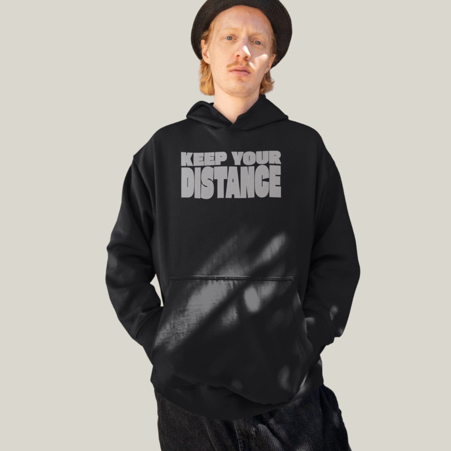 KEEP YOUR DISTANCE – Oversized 400 GSM Puff Print Hoodie-(Black)