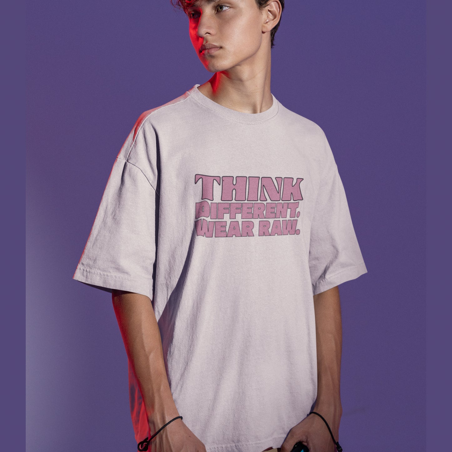 THINK DIFFERENT. WEAR RAW. – Oversized Tee
 240 GSM (OFF WHITE)