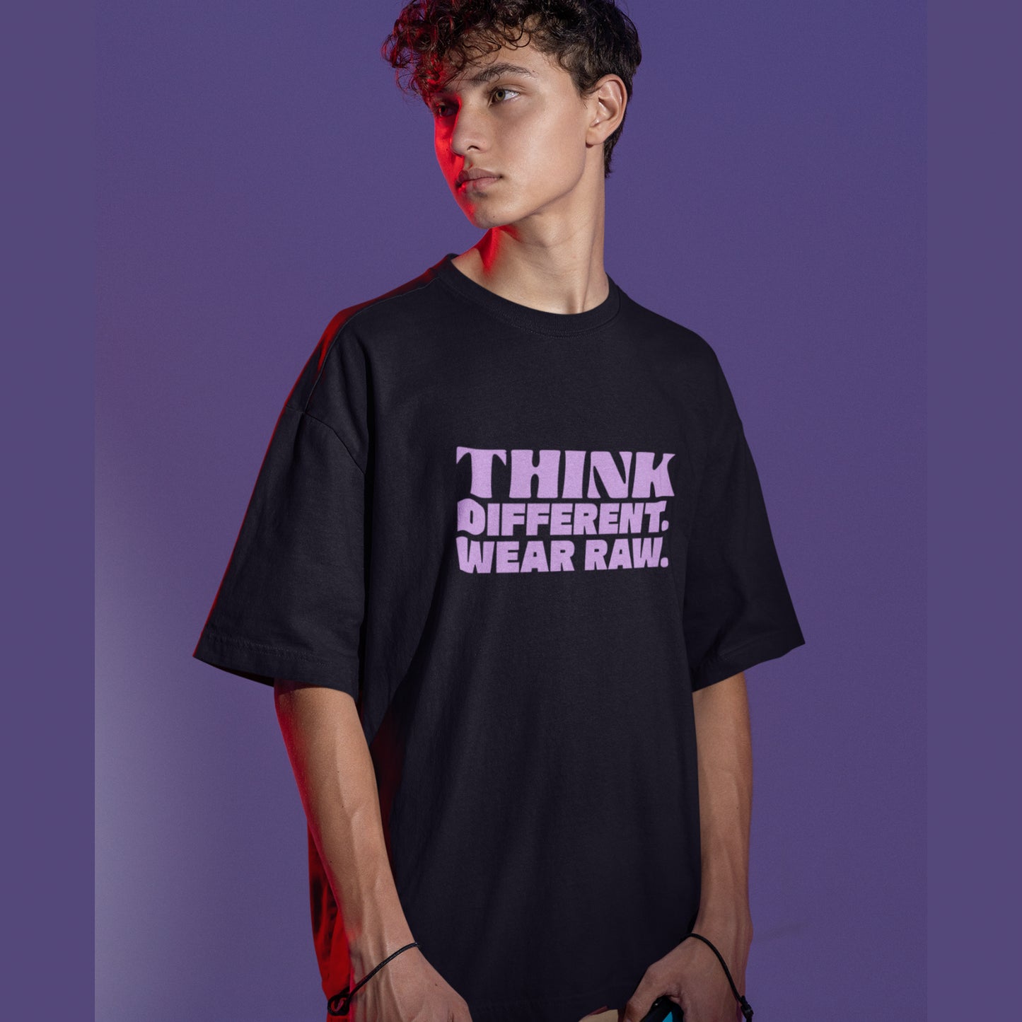 THINK DIFFERENT. WEAR RAW. – Oversized Tee 240 GSM (BLACK)