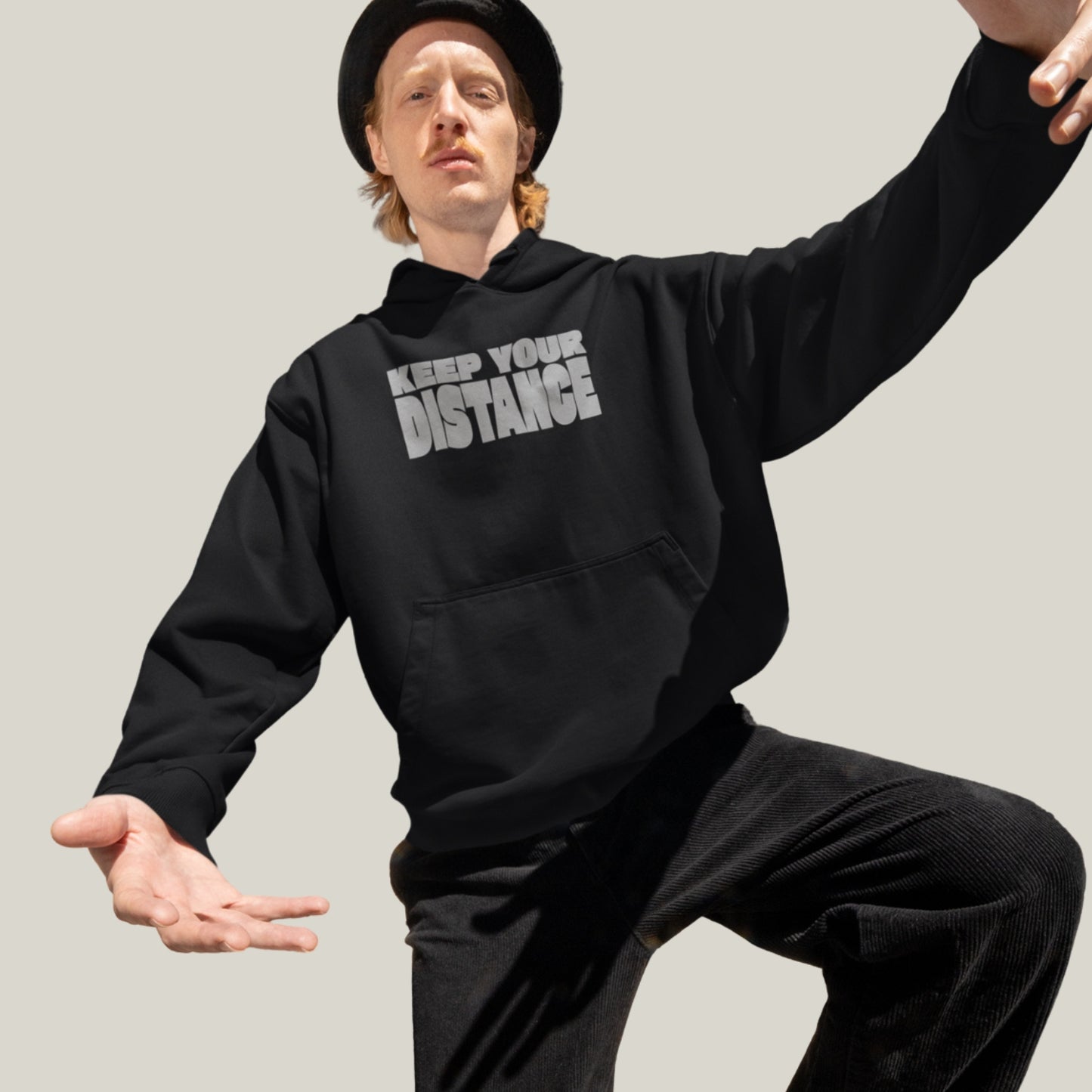 KEEP YOUR DISTANCE – Oversized 400 GSM Puff Print Hoodie-(Black)