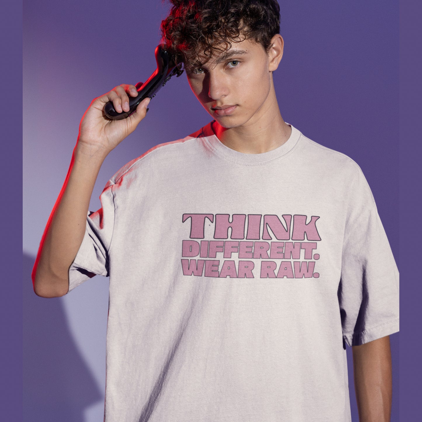THINK DIFFERENT. WEAR RAW. – Oversized Tee
 240 GSM (OFF WHITE)