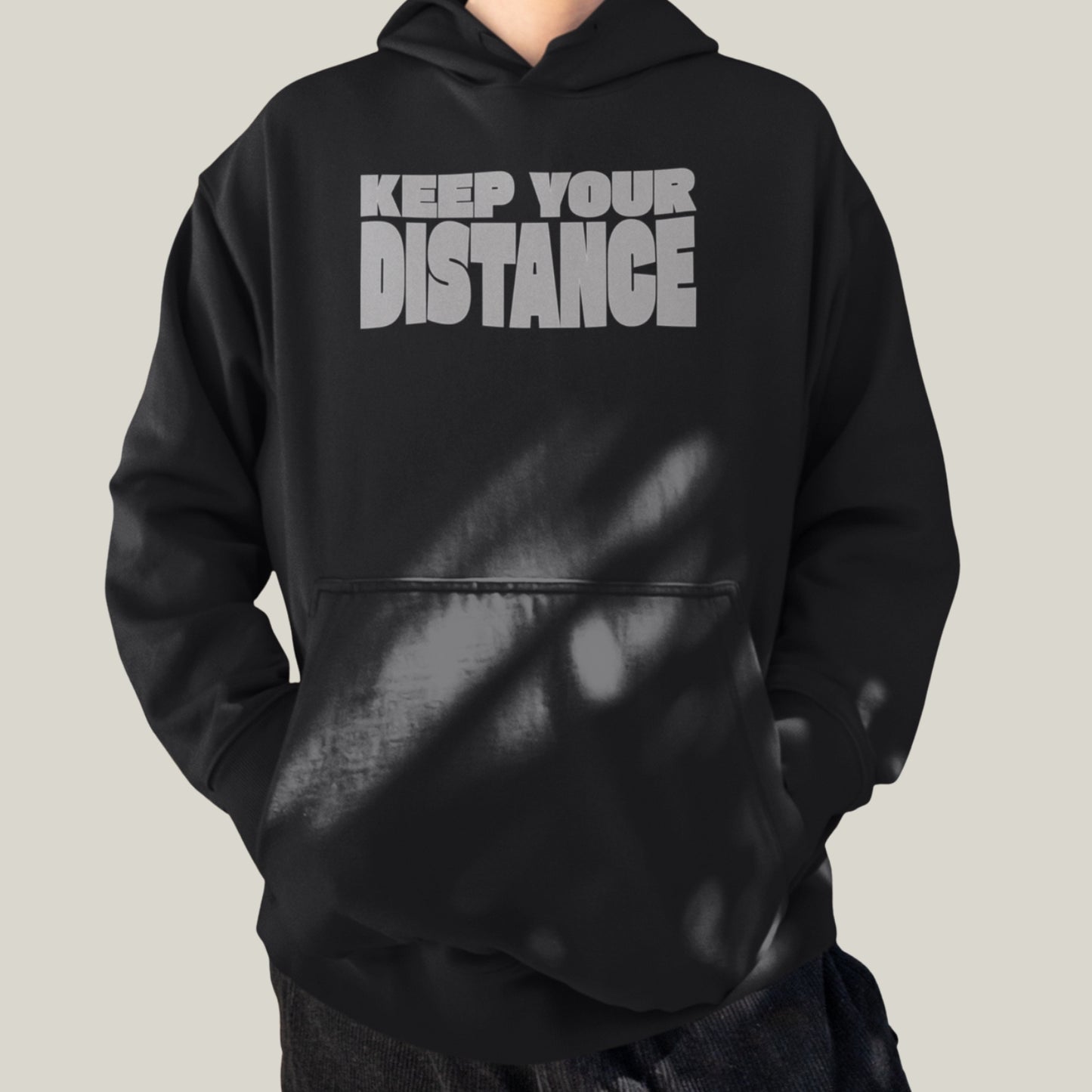 KEEP YOUR DISTANCE – Oversized 400 GSM Puff Print Hoodie-(Black)