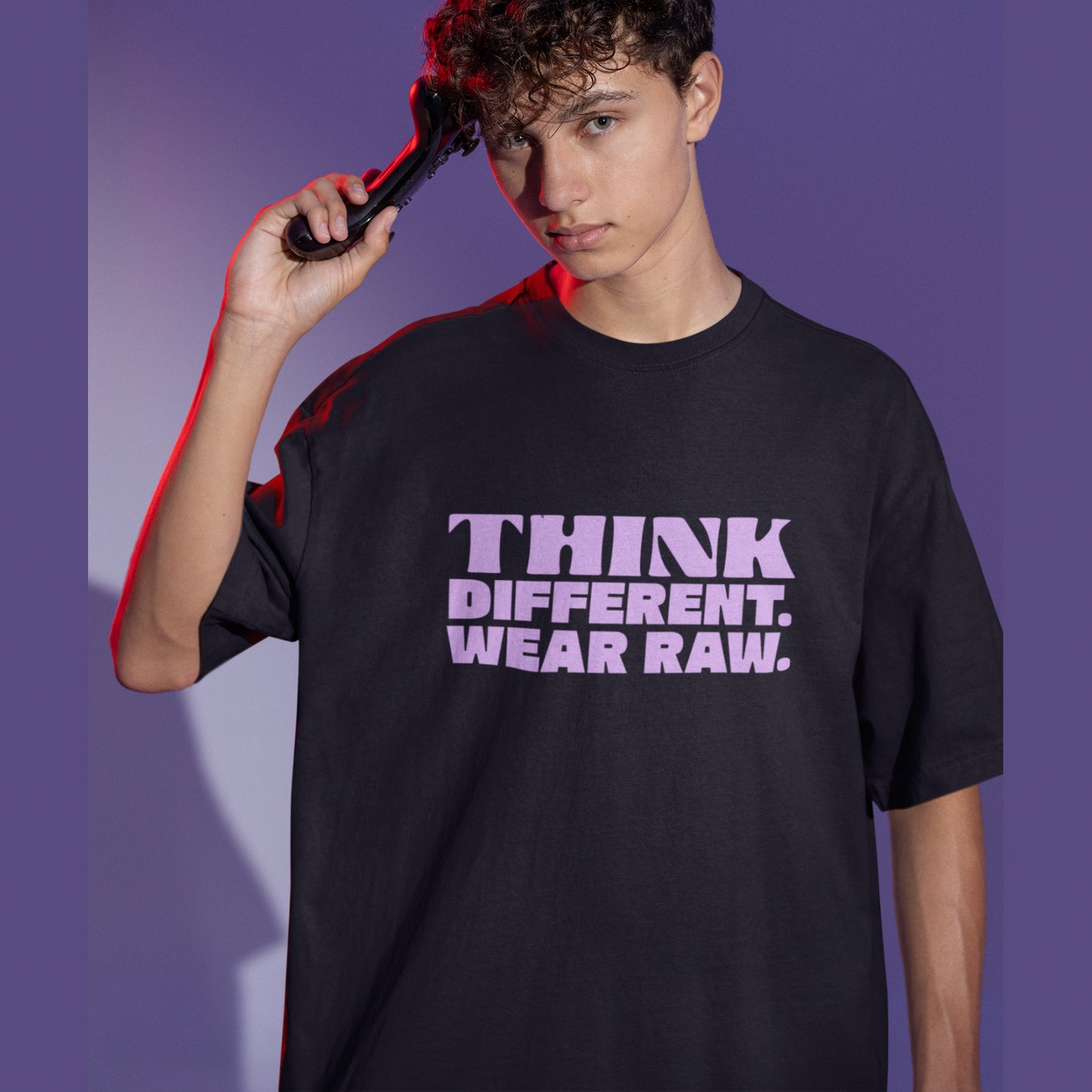 THINK DIFFERENT. WEAR RAW. – Oversized Tee 240 GSM (BLACK)