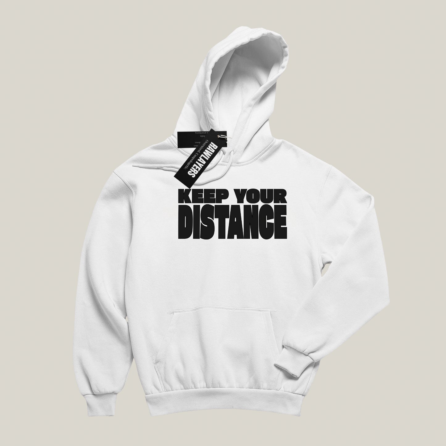 KEEP YOUR DISTANCE – Oversized 400 GSM Puff Print Hoodie-(White)