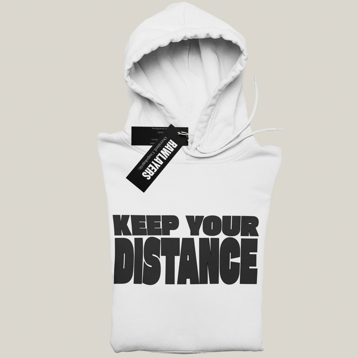 KEEP YOUR DISTANCE – Oversized 400 GSM Puff Print Hoodie-(White)