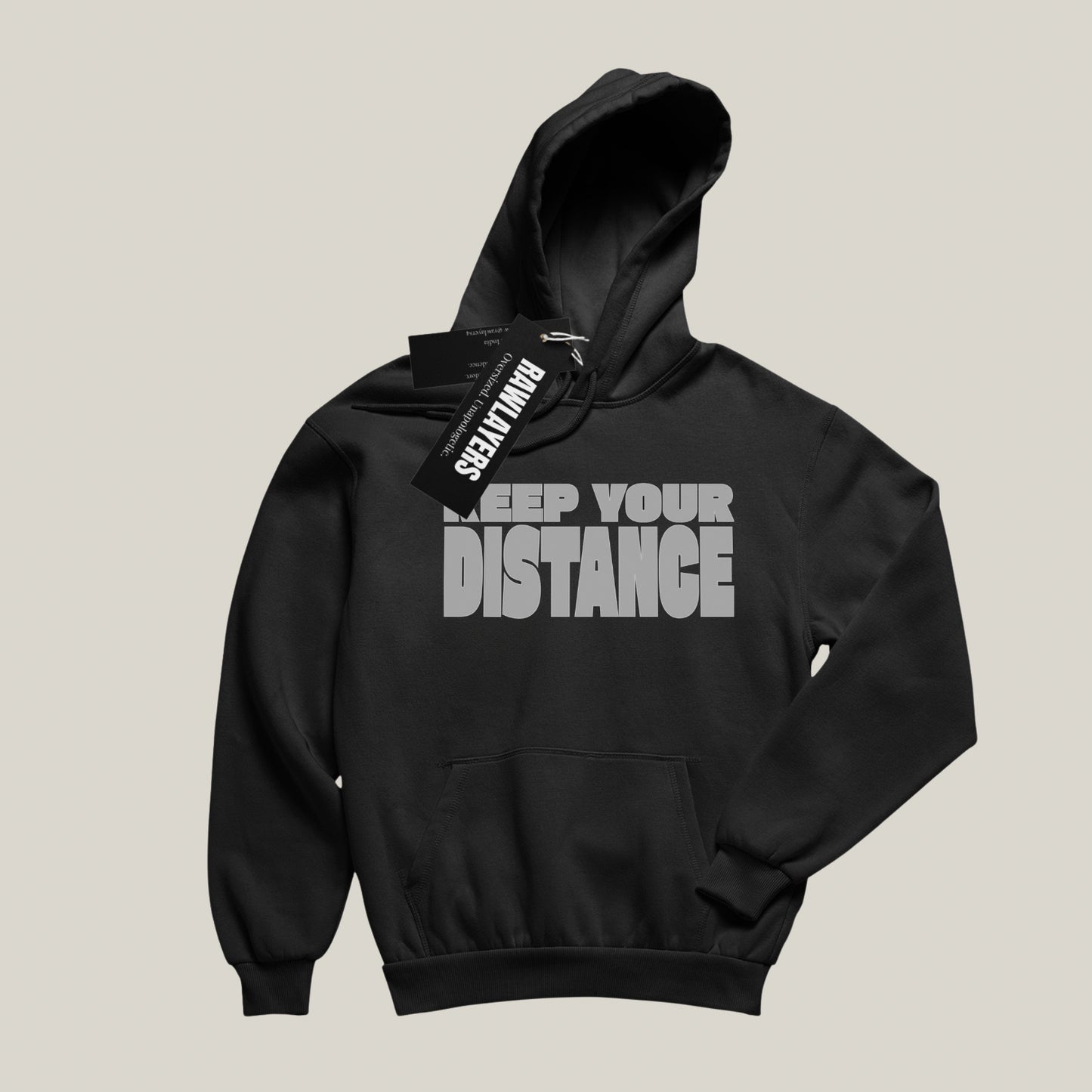 KEEP YOUR DISTANCE – Oversized 400 GSM Puff Print Hoodie-(Black)